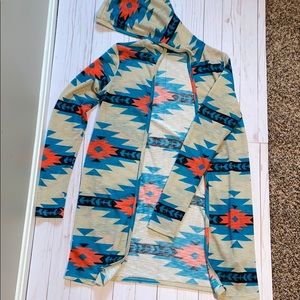 Aztec printed hooded cardigan